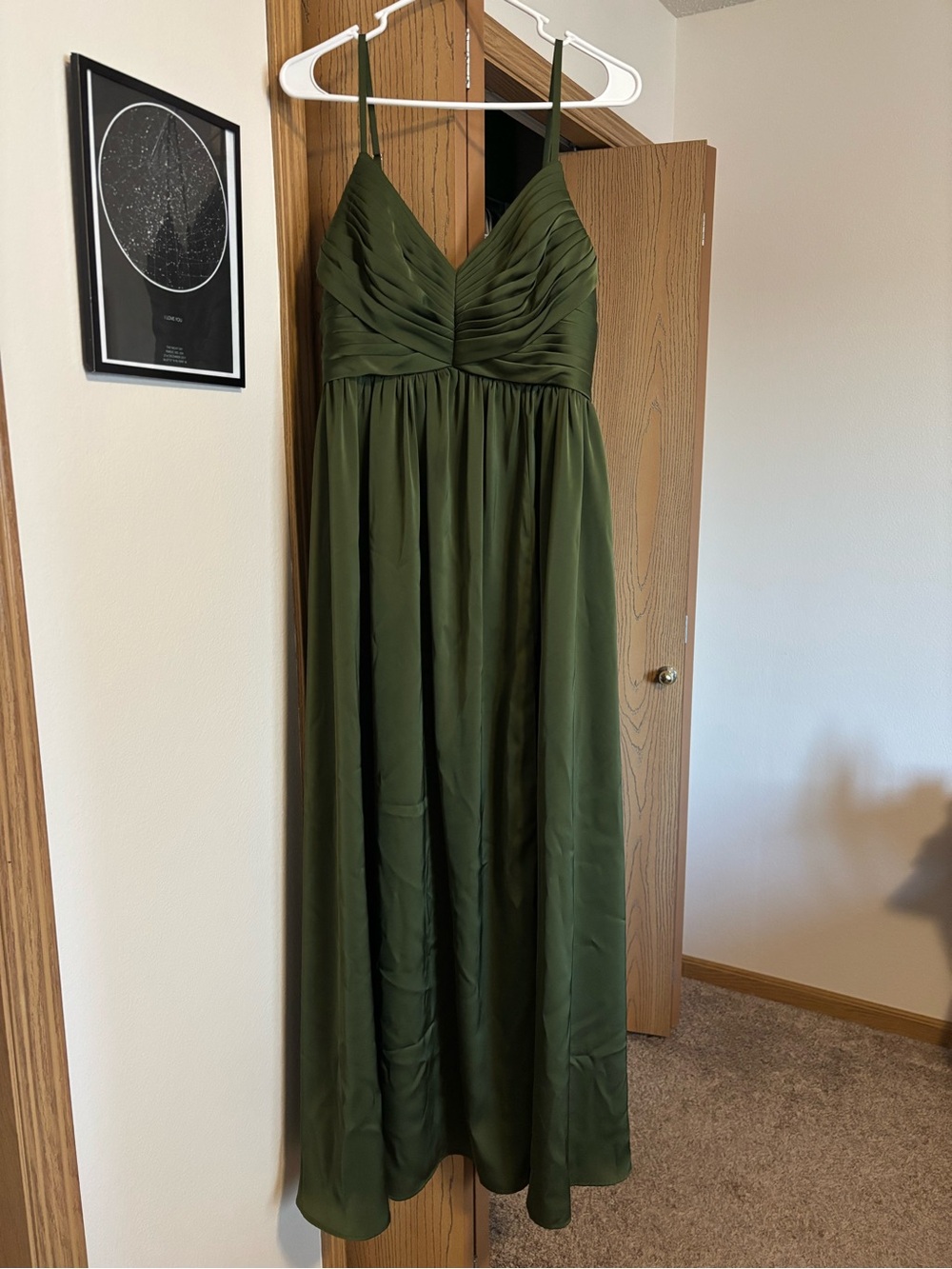 Olive Green V-Neck Spaghetti Strap Maxi Dress